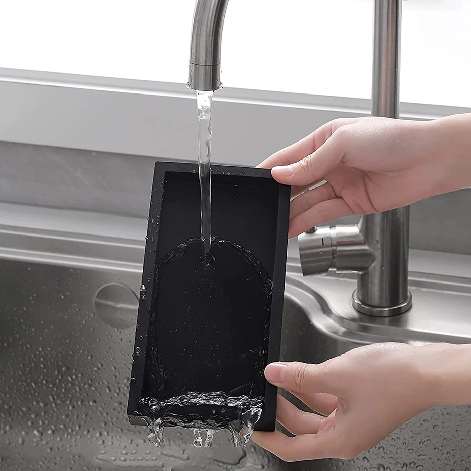 Silicone Soap Dispenser Tray Bathroom Vanity Storage Tray for Dish Soap Sponge Perfume Candle Countertop Storage Tray 2 Sizes