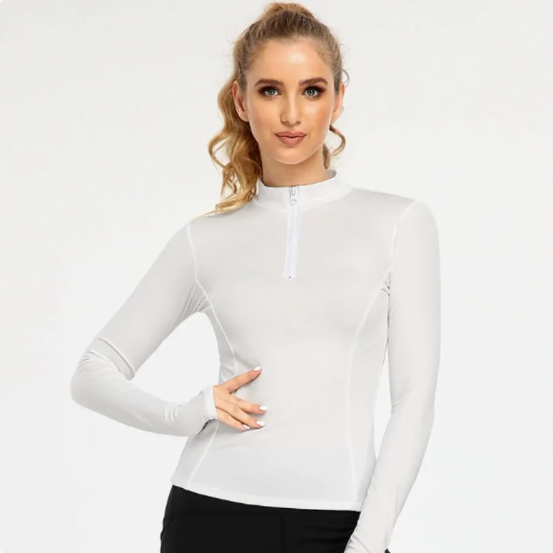 Half zip stand up collar tight fitting fitness suit slimming sports running yoga suit, women's long sleeves