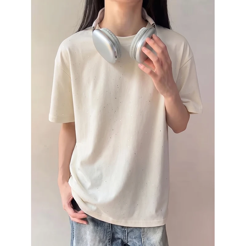 Summer Men's Fashion Casual Loose Pure Cotton Star-Dots Embroidered Short-Sleeved T-Shirt-