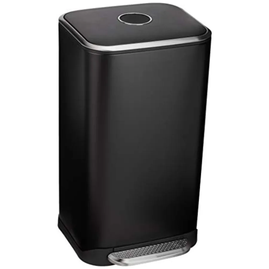 

Rectangular Metal Trash Can With Soft-Close Foot Pedal, Fingerprint Resistant, Removable Inner Bucket, 32 liter/8.5 gallon, Bla