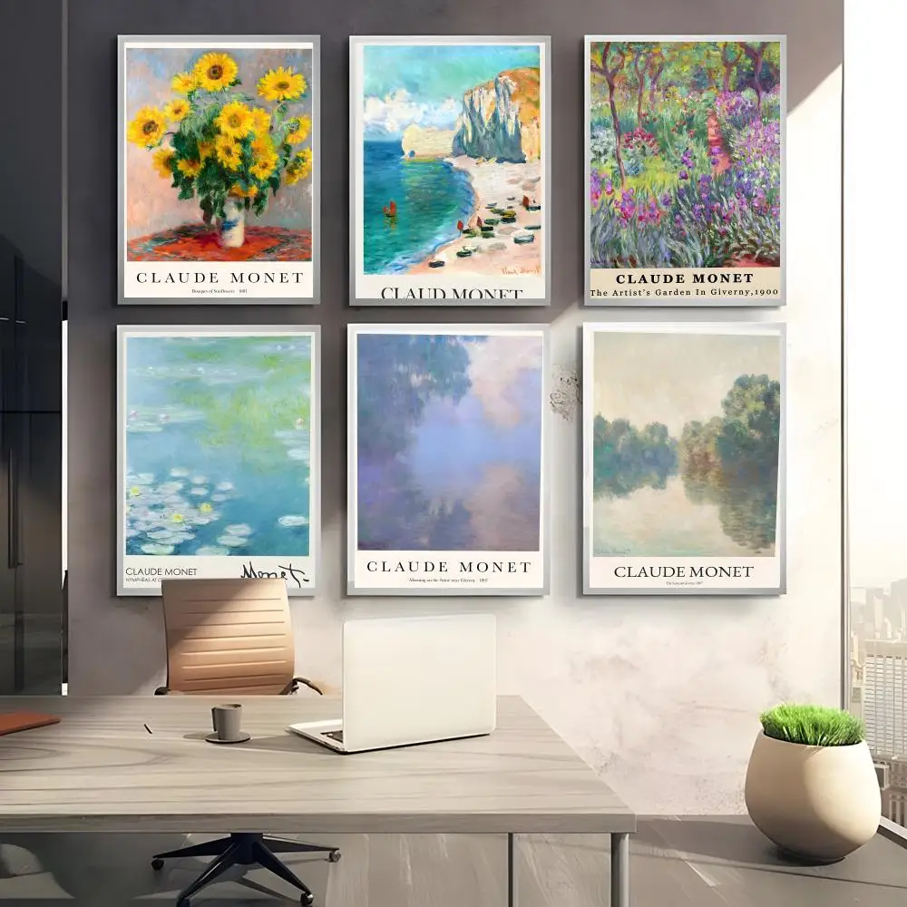 ملصق ART Claude Monet لغرفة النوم وغرفة المعيشة والدراسة وما بعد ديكور ذاتي اللصق + هدية مثالية