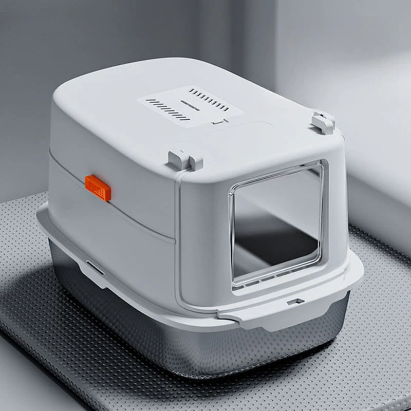 

Fully enclosed, stainless steel, cat litter box, oversized, giant, closed, splash-proof, extra wide, raised cat toilet