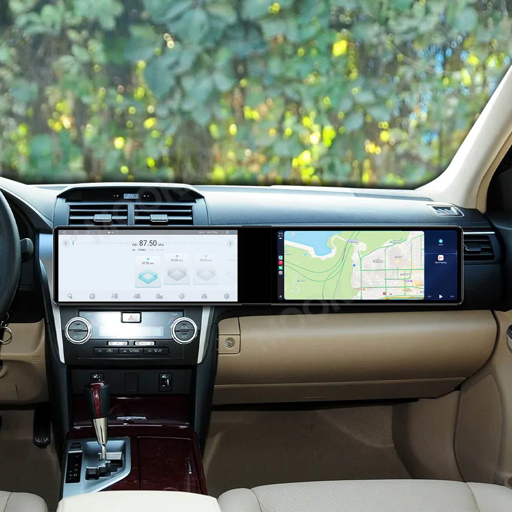 

Автомагнитола Android Auto с двумя экранами 25 дюймов для Toyota Camry 2012-2015, мультимедийная система с GPS-навигацией, CarPlay, видеорегистратором и DSP-процессором.