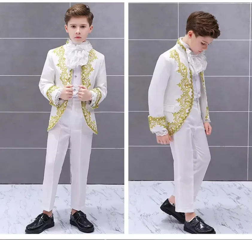 Kids Cosplay Medieval Prince Costume Child Boy King Performance Vampire Knight Tuxedo Suit Carnival Fancy Dress Up Birthday Gift