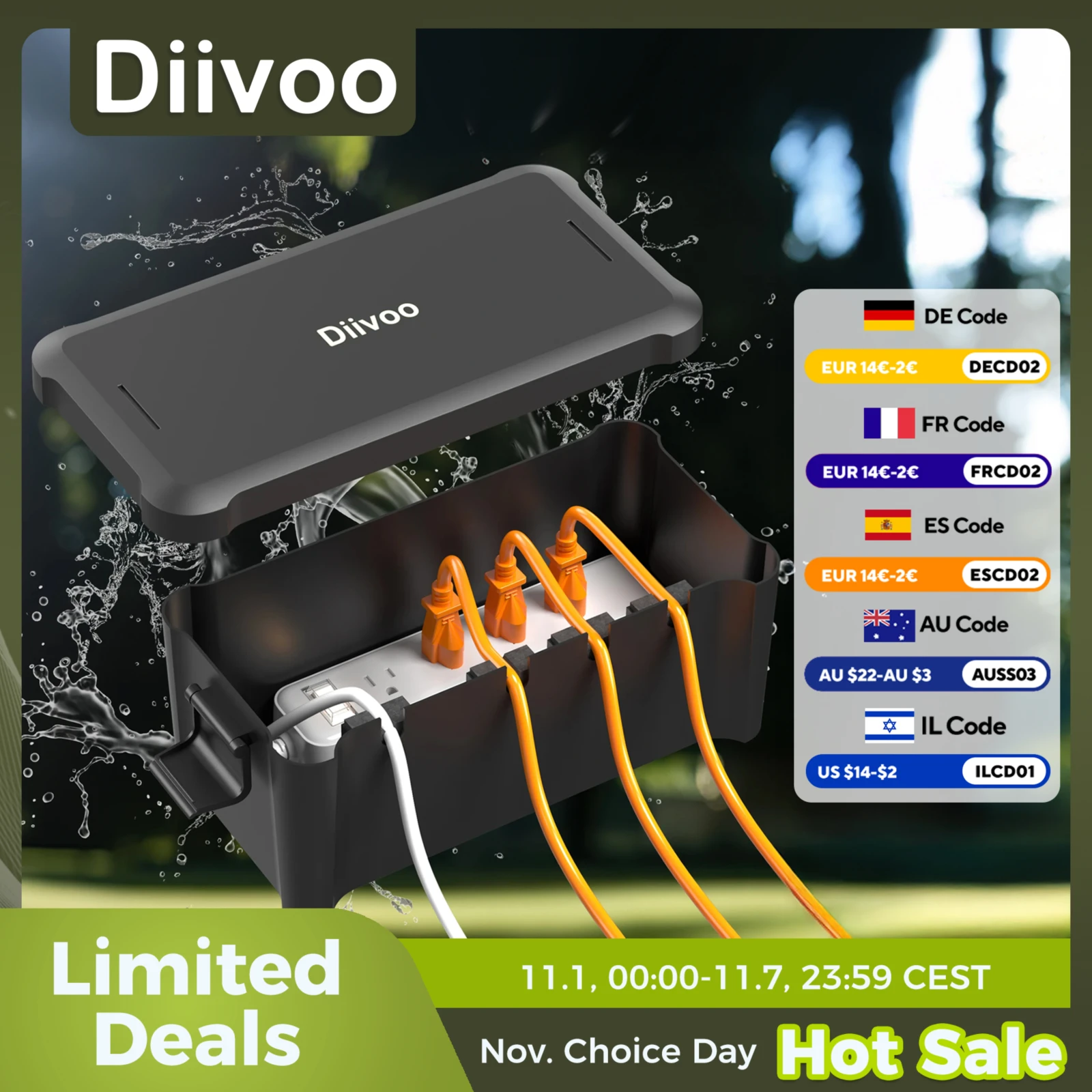 Diivoo kandang soket koneksi kabel, kotak listrik tahan air luar ruangan untuk ekstensi waktu liburan Taman