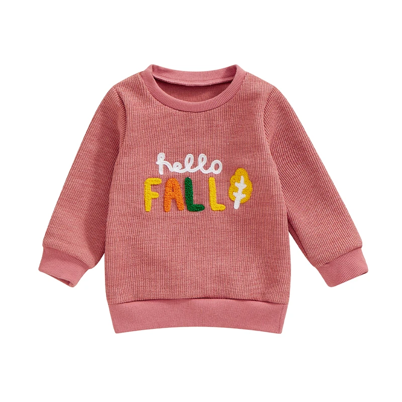 

Little Girls Letter Embroidered Sweatshirt Corduroy Long Sleeve Round Neck Casual Pullover Tops