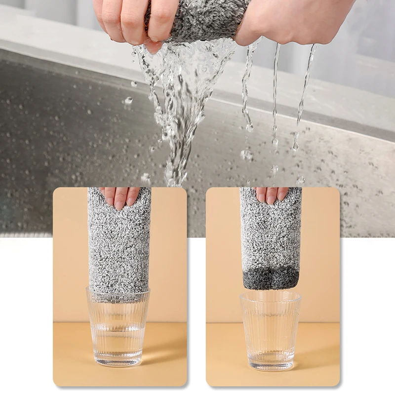 Bamboo Charcoal Fiber Cleaning Cloth Rags Water Absorption Non-Stick Oil Washing Kitchen Towel Household Cleaning Wiping Tools