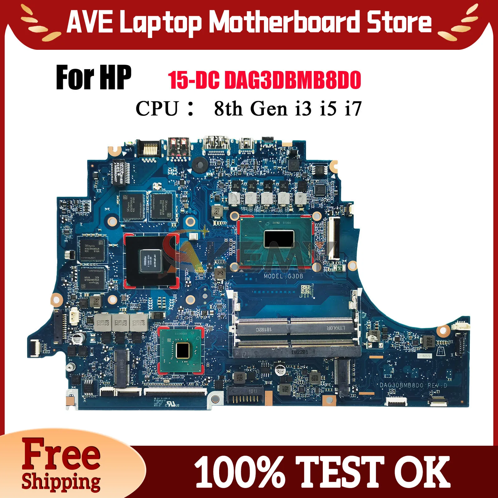 

DAG3DBMB8D0 Laptop Motherboard For HP Omen 15-DC With i5 i7 CPU GTX1050Ti GTX1050 4GB GPU L24331-601 L24330-601