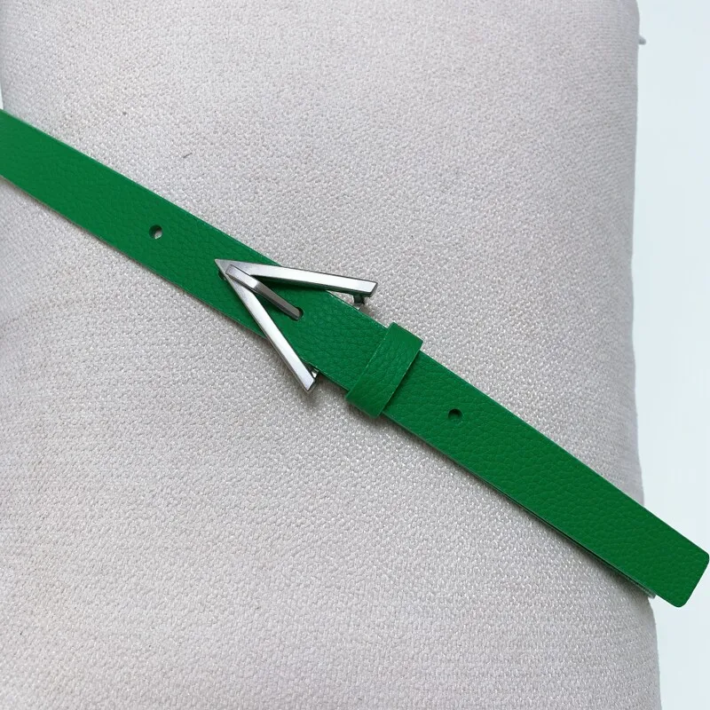 High quality positive leather green needle belt for women Minimalist waist belt for women with waist trim 2.0 slim waist belt