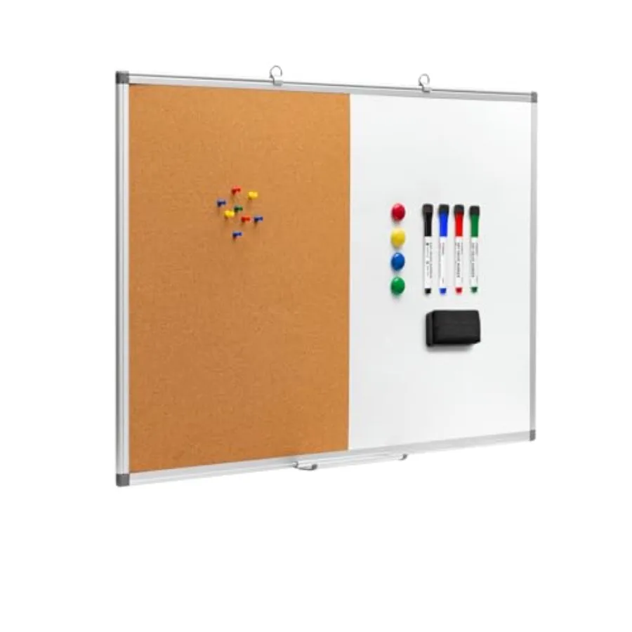 

Cork Board Magnetic Dry Erase Board Combo 36 x 24 Inches Large Whiteboard and Bulletin Board Combination Aluminum Frame Vision