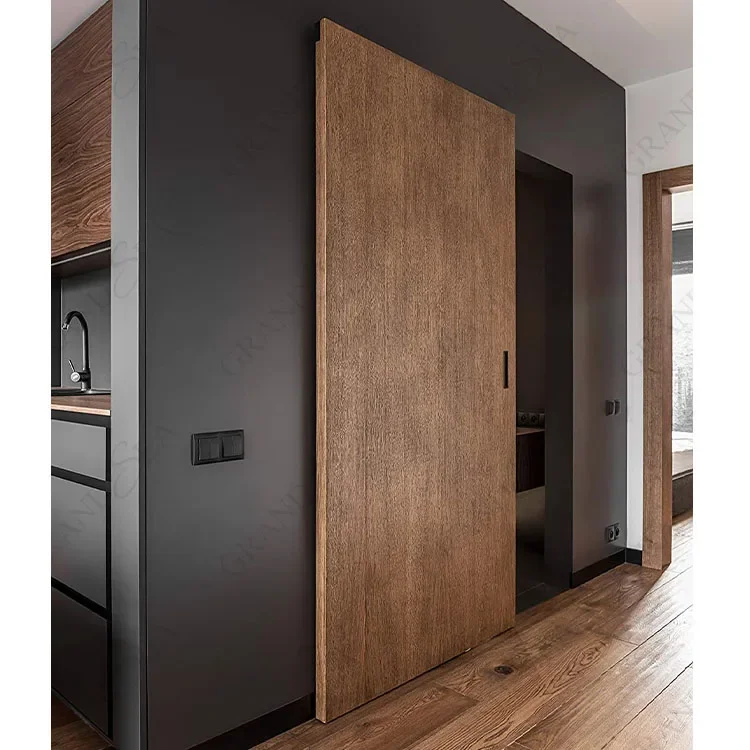 YYHC Modern Wood Sliding Wood Without Frame Design Hidden Track Interior Bedroom Sliding Door System Barn