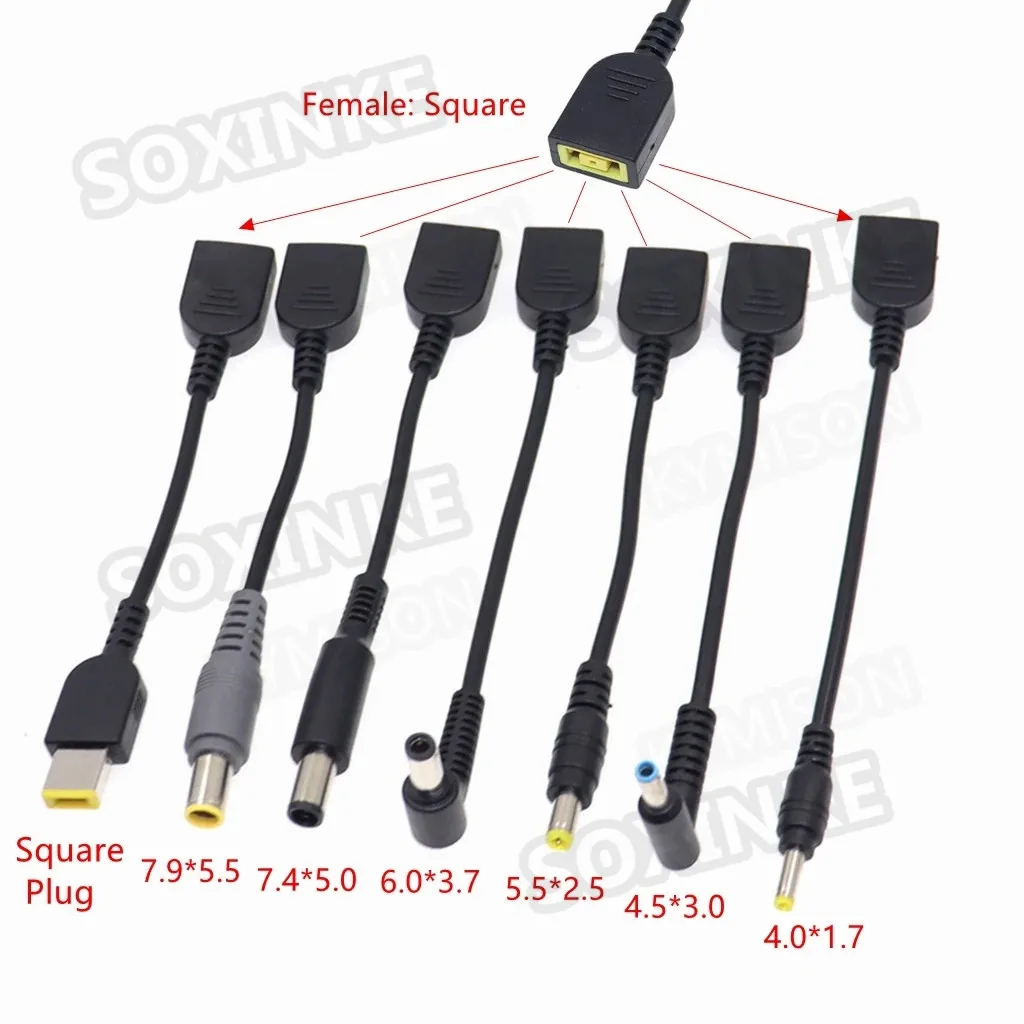 Vierkant Vrouwelijk Naar 5.5c2.1/7.9X5.5/4.0X1.7Mm Dc Mannelijke Jack Plug Power Converter Adapter Kabel Voor Lenovo Thinkpad Laptop 15Cm