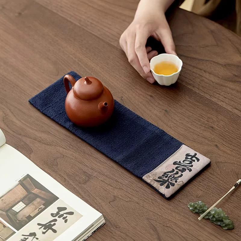 Calligraphy Cotton Linen Absorbent Tea Towel Chinese Style Teapot Towel Teaware Cloth Pad Dry Tea Mat Long Square Table Cloth