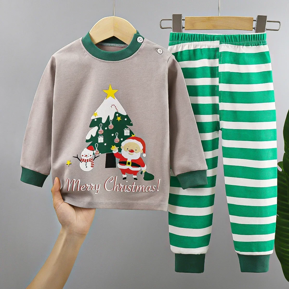 New Baby Boys Girls Christmas Warm Pajamas Kids Cartoon Xmas Print Long Sleeve Pyjamas Children\'s Autumn Sleepwear Clothing Sets