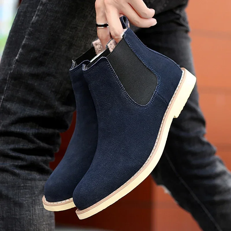 Chelsea Boots Men Handmade Business Slip on Flock Pu Cowboy Boots Sapato Masculino Men Snow Boots Zapatillas Hombre 2024