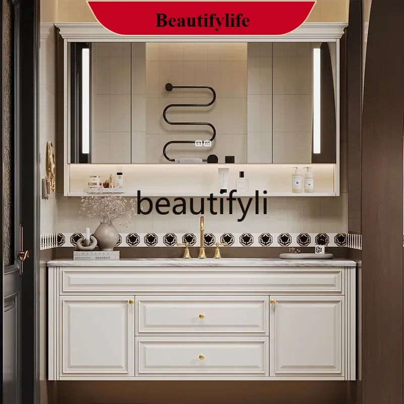 

A185 ss25 French retro bathroom cabinet combination bathroom natural luxury stone washstand hand washbasin