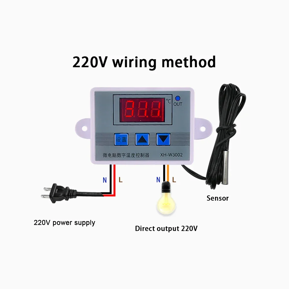 Digital Thermostat XH-W3002 Temperature Controller with High-Brightness Display for Industrial Equipment 12V/24V/220V image 2