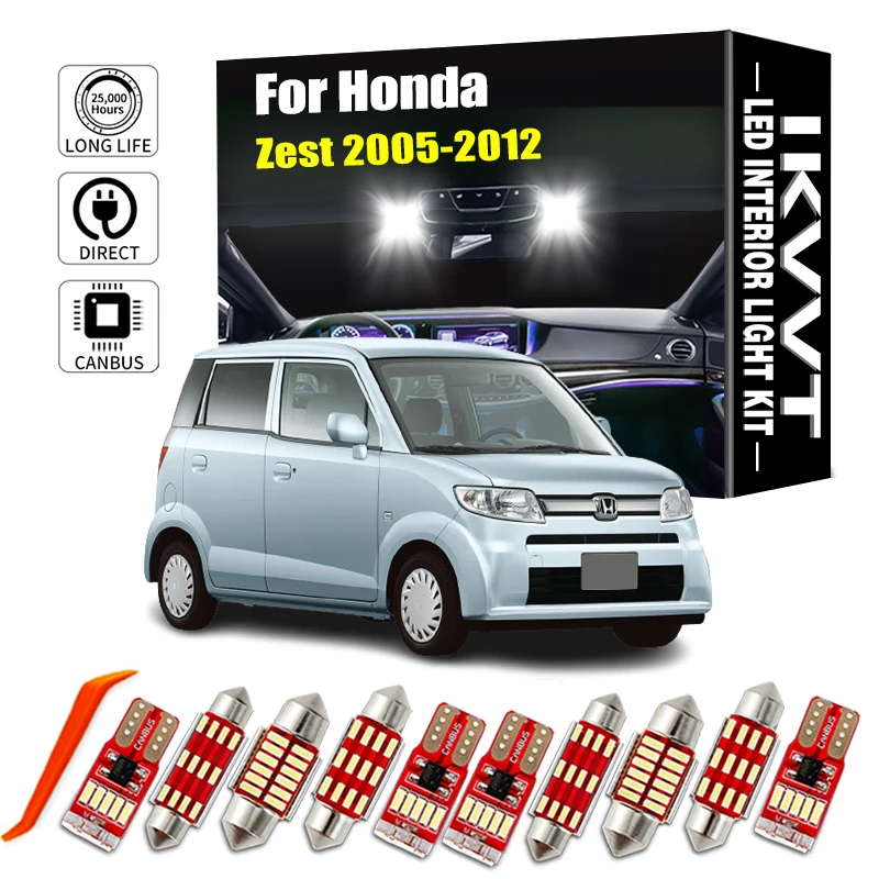 IKVVT 8Pcs Canbus Indoor Lamp For Honda Zest 2005 2006 2007 2008 2009 2010 2011 2012 Car Bulbs LED Interior Map Dome Light Kit