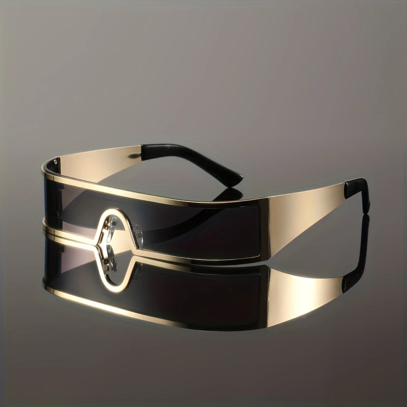 Lunettes de soleil futuristes intégrées en métal, à fines bandes, style Y2K, pour fille audacieuse, cyberpunk, décoratives et concaves
