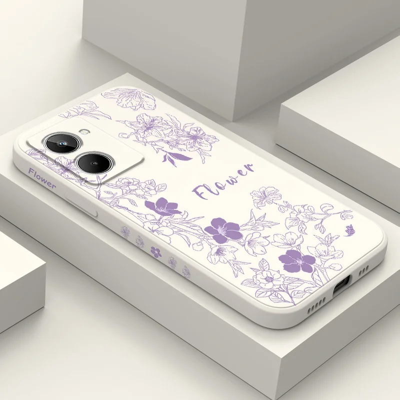 

Purple Blossom Phone Case For OPPO Realme 11 10 9 9i 8 8i 7 Pro Plus C35 C21Y C25Y C25 4G 5G Liquid Silicone Cover