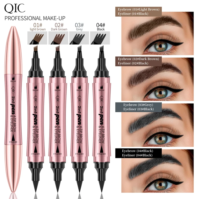 

Double head four prong liquid eyebrow pencil eyeliner make up waterproof and makenon halo dyeing quick drying eyeliner liqu