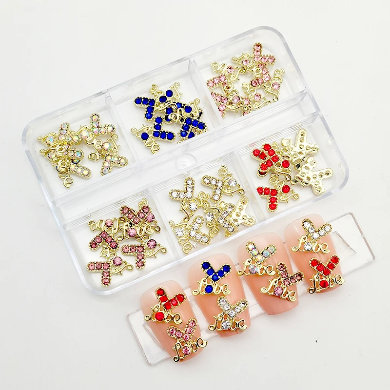 30 Stück Rosa Nagelcharms Legierung Strass 3D Stern Schmetterling Herz Kreuz Edelstein Nägel Kristall Diamant Nagelkunst Dekoration Zubehör