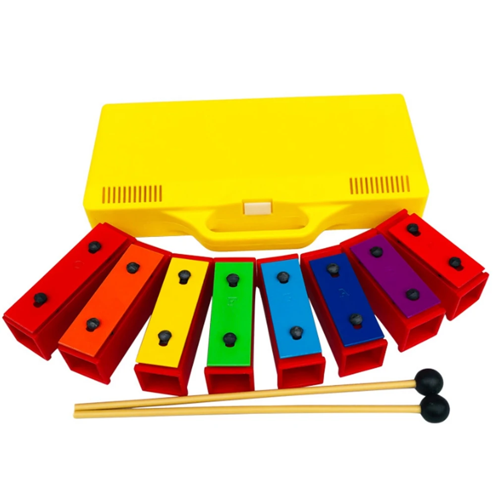 8 Notes Chromatic Xylophone Glockenspiel Resonator Bells with Yellow Case