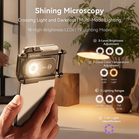 APEXEL New Upgraded 300X Microscope Lens Mobile Phone Camera Lens Kit Mini Macro Lenses with LED Light for almost All Smartphone