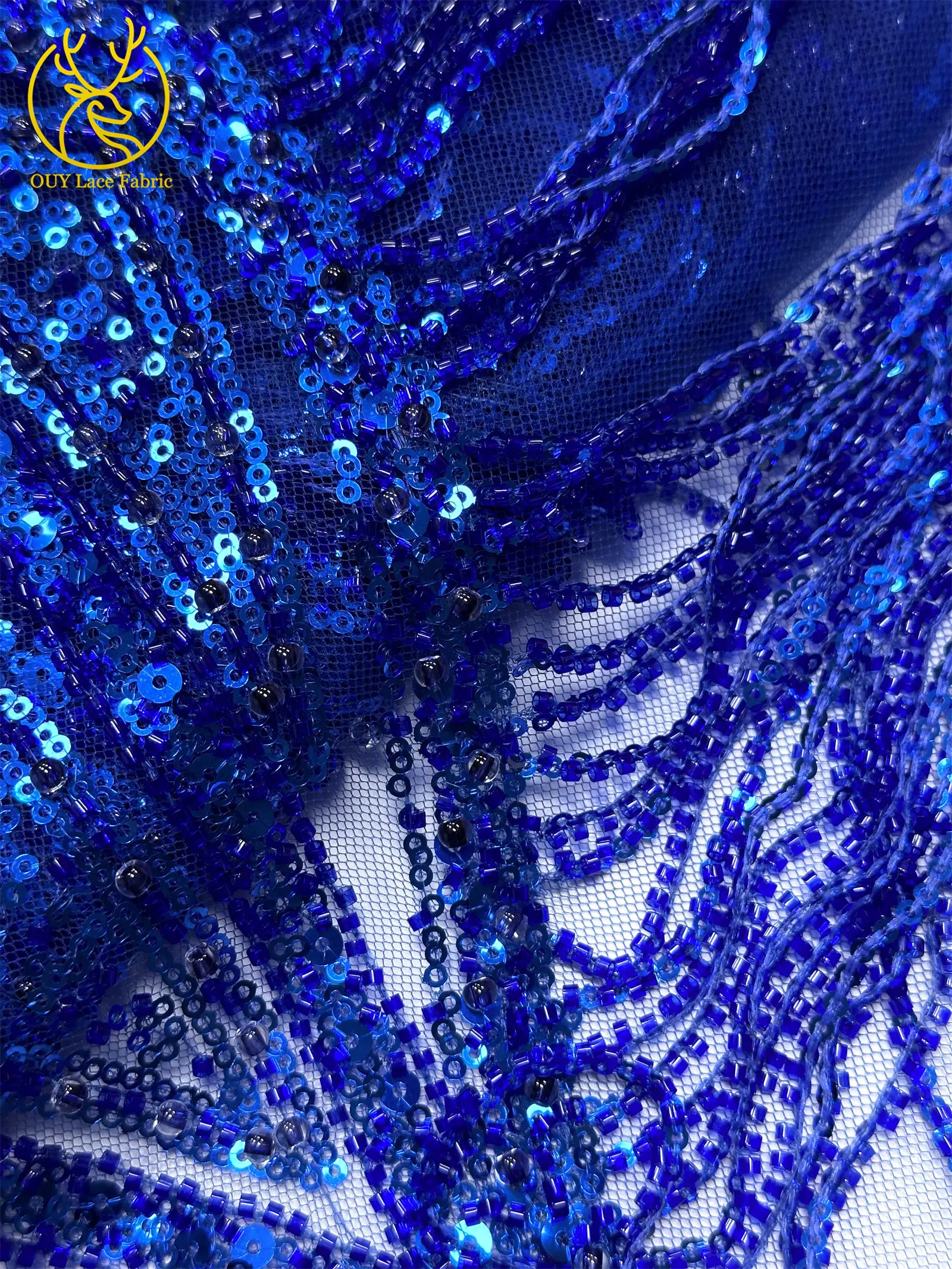 Königsblauer Afrikanischer 3D-Anhänger Perlenbesetzter Spitzenstoff 2026 Hochwertige Nigerianische Pailletten-Spitze für Brautkleider und Festkleider – Detail 26