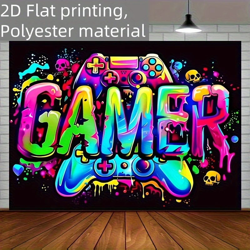 VIKAMA Fluoreszierender Gaming-Controller, Wandteppich, Wohnzimmer, Schlafzimmer, Büro, Heimdekoration, Wandkunst, Wandbehang