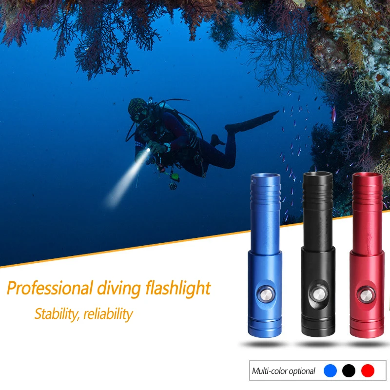 Super Bright LED Diving Flashlight black/red/blue Side Light and Strong Magnets 30W LED Wick Lighting for 1500M Without battery