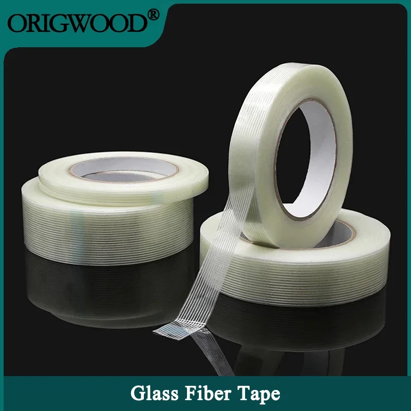 50m/roll Strong Glass Fiber Tape Industrial Strapping Packaging Fixed Seal Transparent Striped Single Side Adhesive Tapes