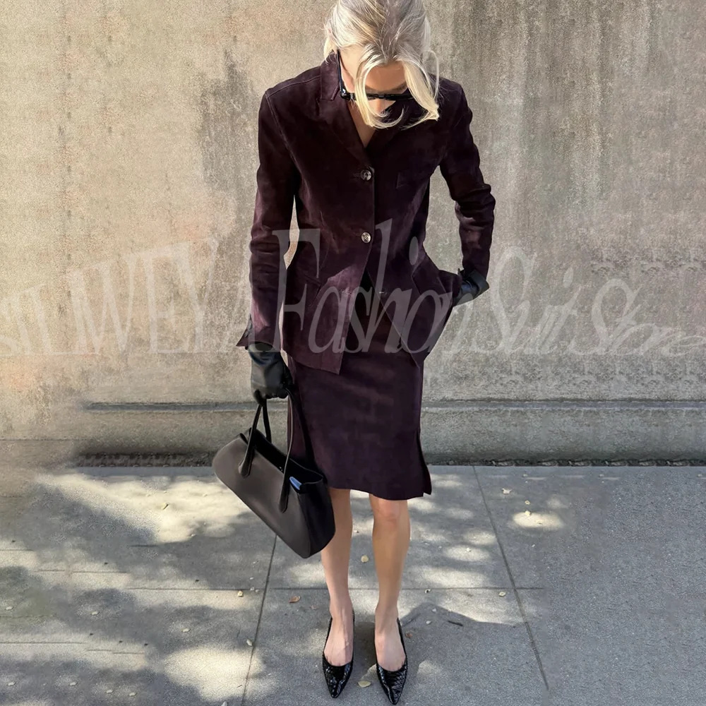 

High-end Velvet Luxury Female Suit 2 Pieces Jacket Skirt Smart Casual Office Lady Chic Outfits Single Breasted Blazer Set