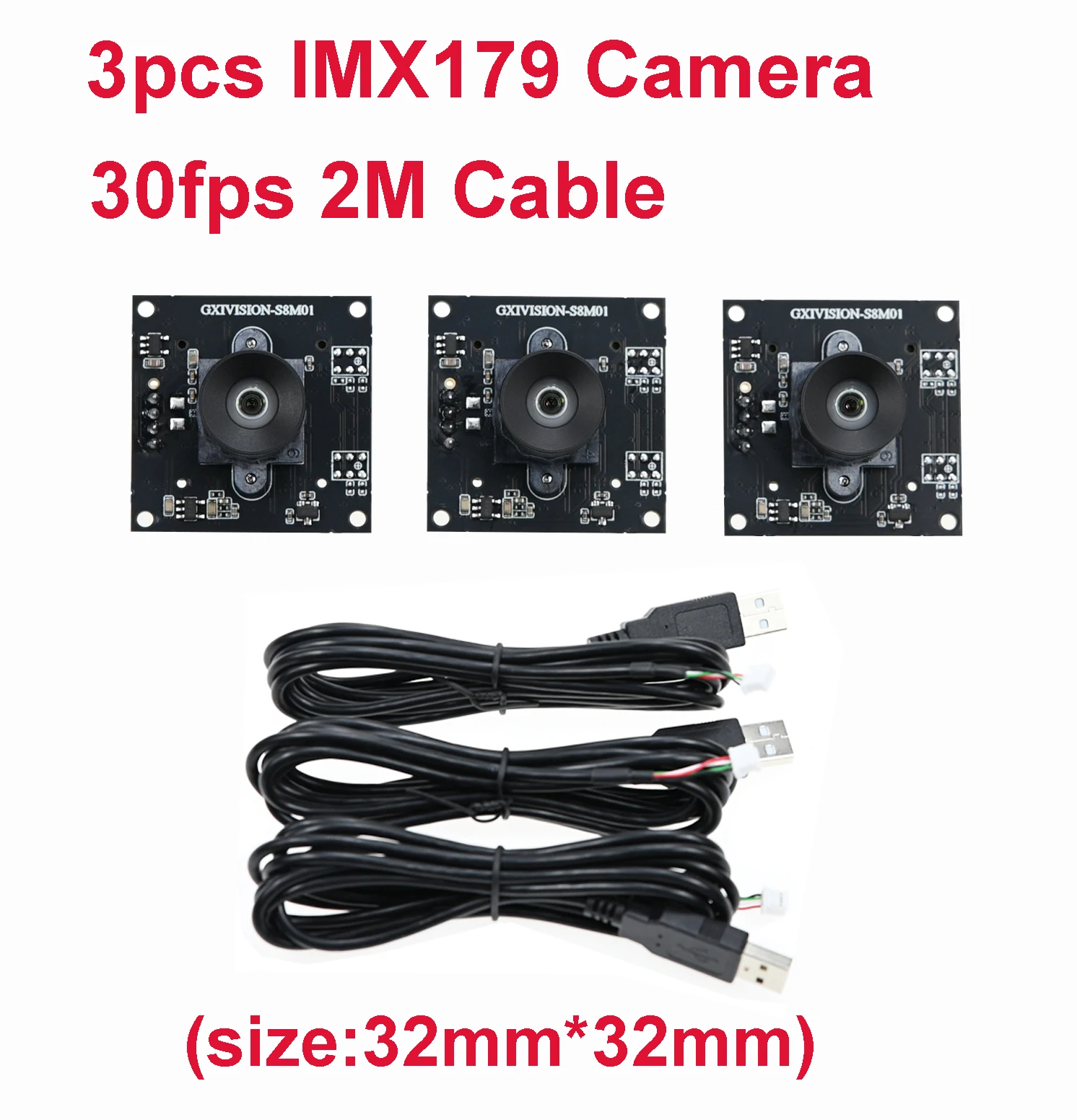 GXIVISION IMX179 Camera Module 2M Cable 30fps 3mm Lens Without Distortion,Compatible For Autodarts. io DIY Webcam,USB Drive Free