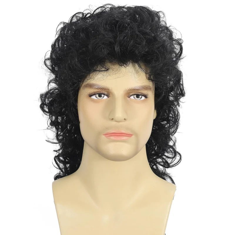 جديد الأوروبية والأمريكية نمط الرجال شعر مستعار هالوين ديسكو فاسق شال رقيق أسود طويل مجعد شعر مستعار