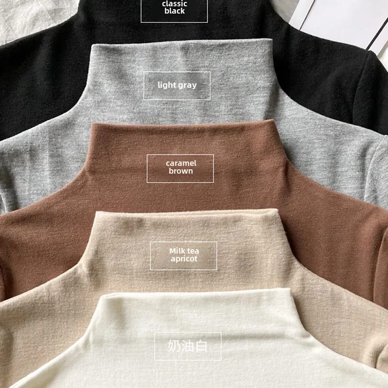 Top medio Polo con forro polar de Color liso para mujer, Top con cuello de tortuga, manga larga interior, capa Base adelgazante suave y cálida, Otoño/Invierno