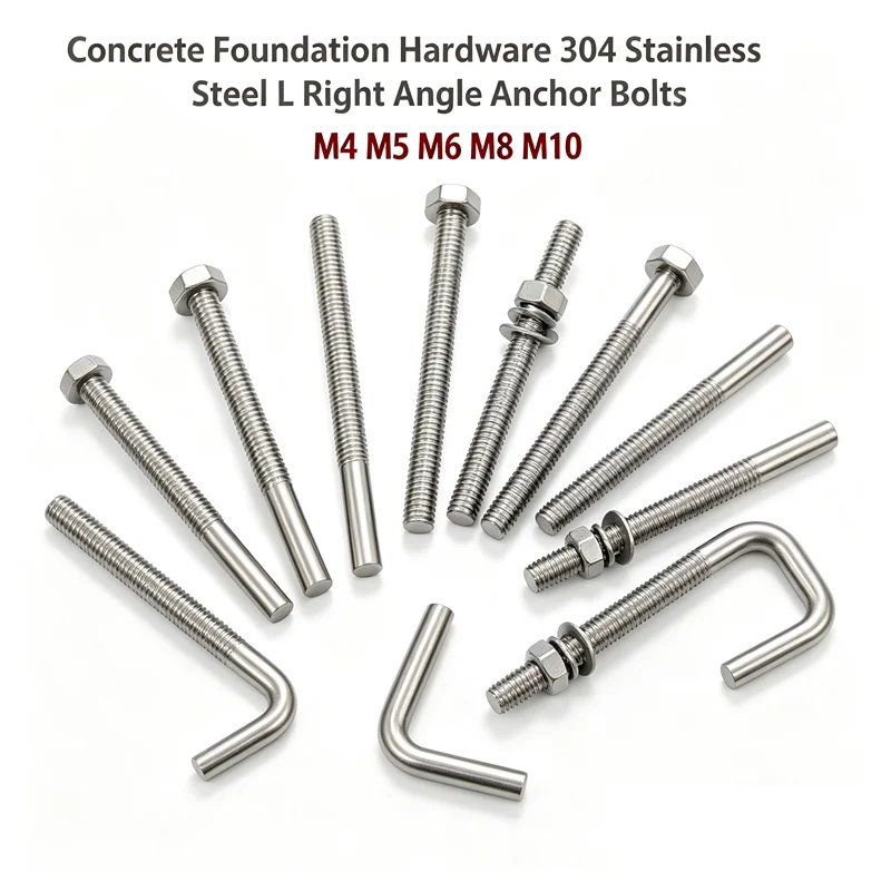 Concrete Foundation Hardware, 304 Stainless Steel L Right Angle 7-Type Anchor Bolts M4 M5 M6 M8 M10
