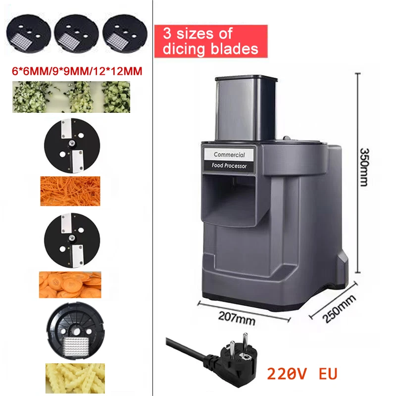 WERGANUASA Kommerzieller Gemüsehacker, 3-in-1, multifunktionale elektrische Schneidemaschine, Karotte, Kartoffelscheibe, Zerkleinern, gewürfelte Küchenmaschine 10