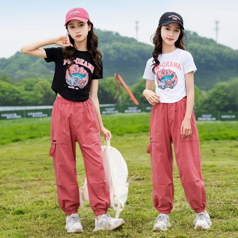 Girls Suits Summer 2024 New Children Teen Girls Clothes Fashion Short-Sleeved T-Shirts Overalls Suits Kids T-shirt Trousers Sets