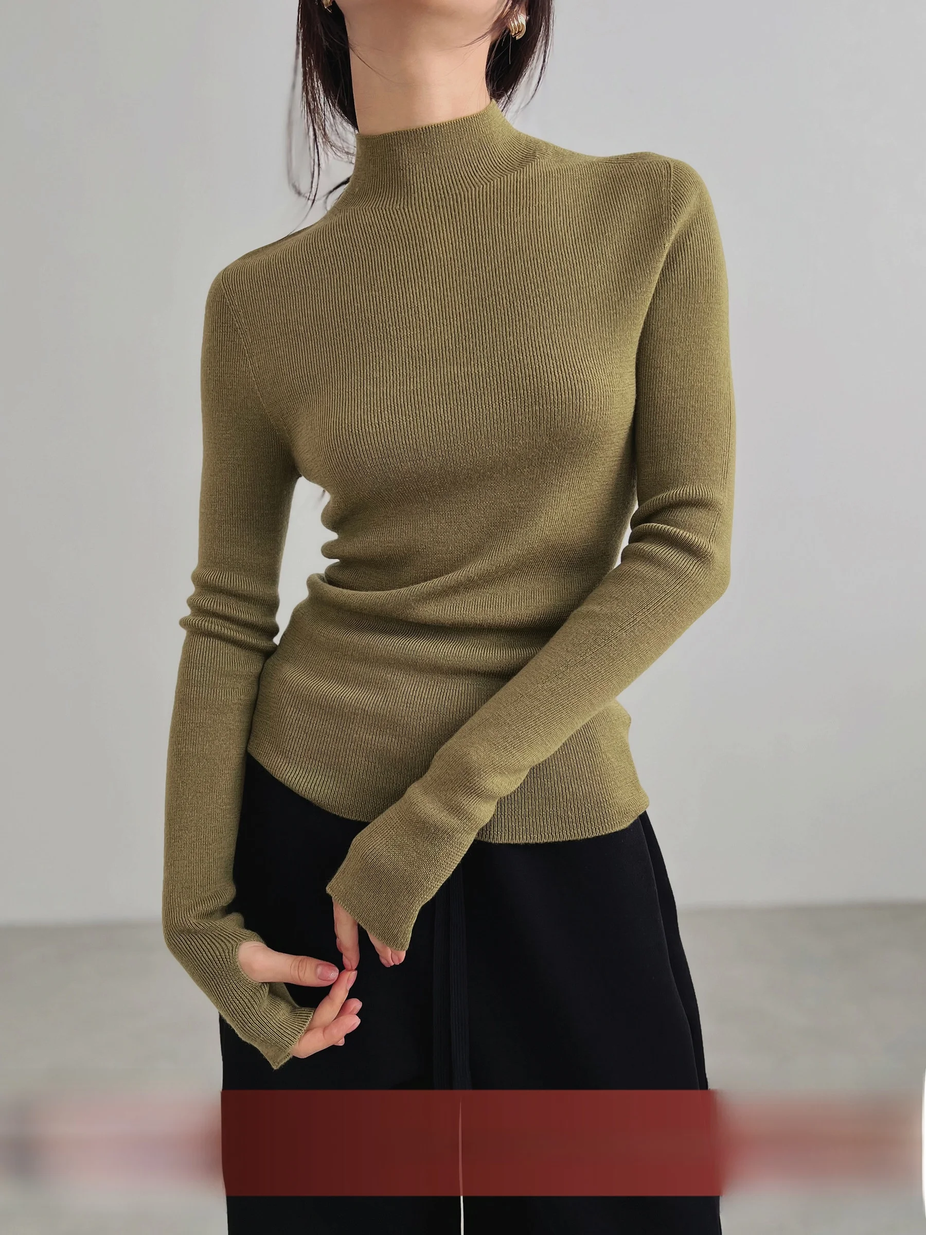 

Sl Woolen Knitted Top Soft Cozy f High Collar 6 Needles Long Sve Inner Wear for Women Commute Sle Winter Colle...