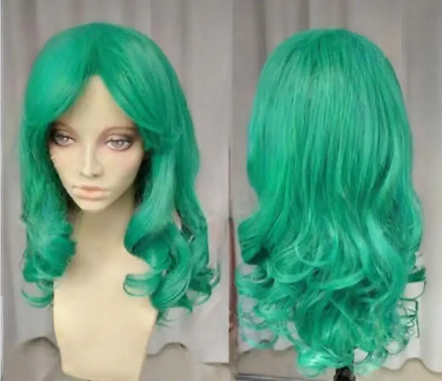 free shipping Sailor Moon Sailor Neptune Long Green Cosplay Party Wig Hair