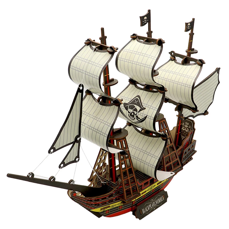 3D Wooden Puzzle Sailing Ship para crianças, navio de guerra, pirata, modelo de barco, educacional, brinquedos artesanais, DIY, jogos de festa, presente