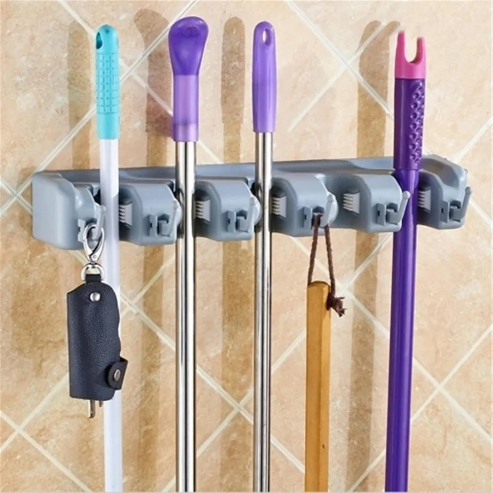 حامل مكنسة وممسحة مثبت على الحائط بتصميم مثقوب مقاوم للماء