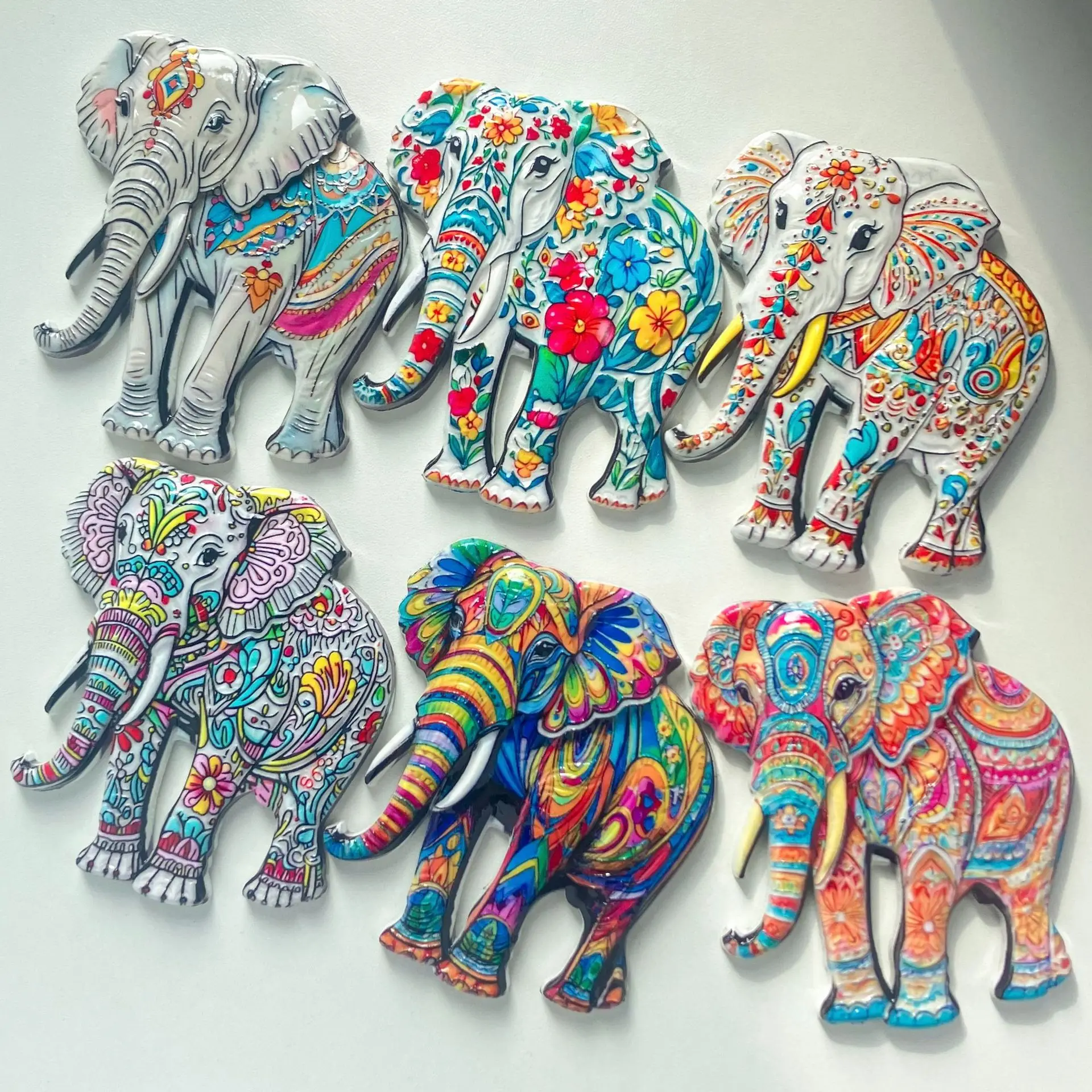 

1pc Cute Elephant Fridge Magnet Colorful Elephant Shape Patterned Resin Material 3D Relief Bohemian-style For Travel Souvenir