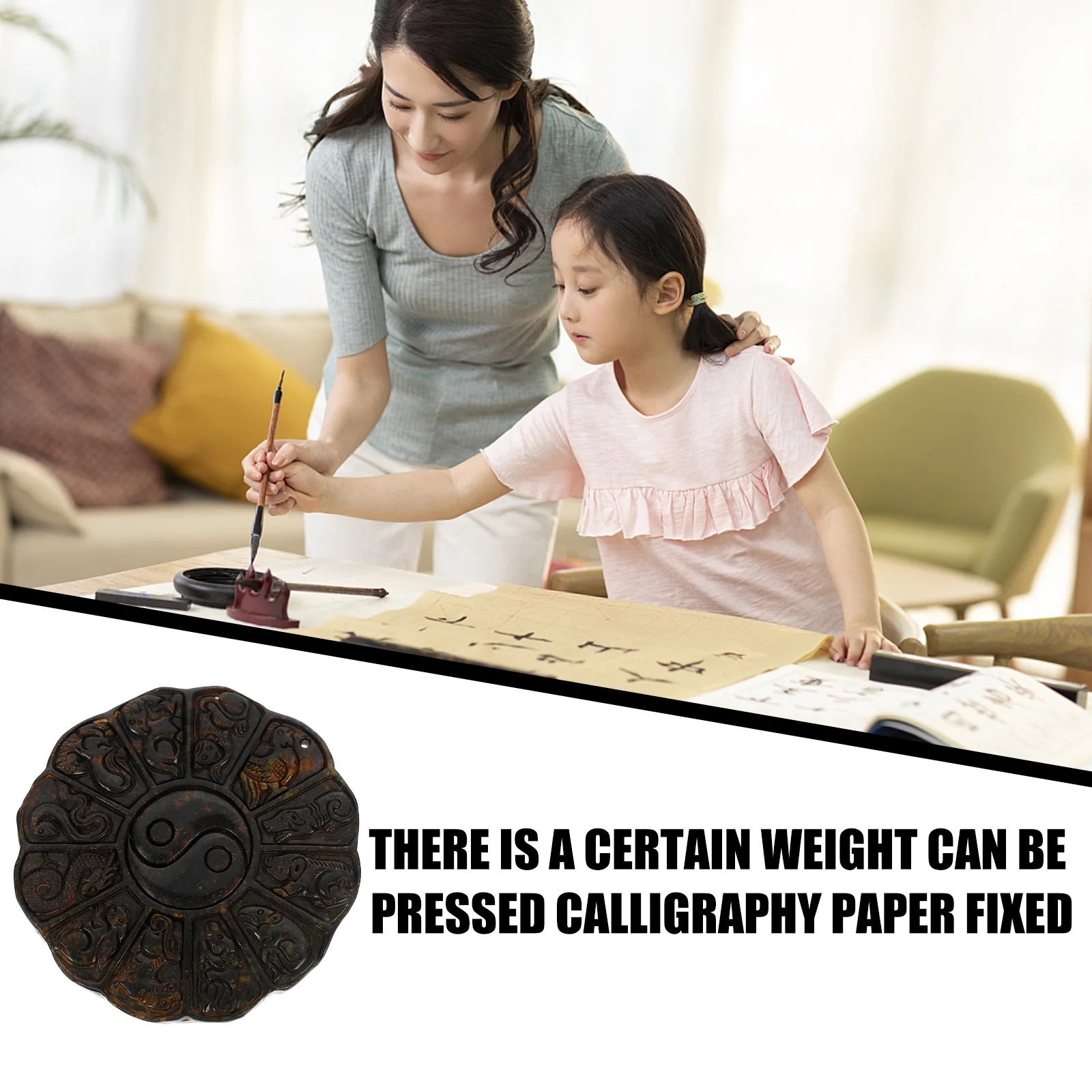 1Pcs Ink Stone Zodiac Design Paper Weight for Office Desk Decor Calligraphy Tool Craft Ornament Students Gift Retro Art