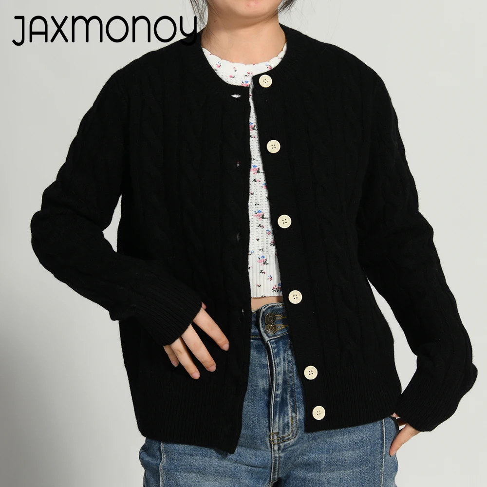 Jaxmonoy Cardigan for Women Casual High Quality Wool Sweater Ladies Fall Fashion Twist Kniteed Tops Spring New Outerwears Female