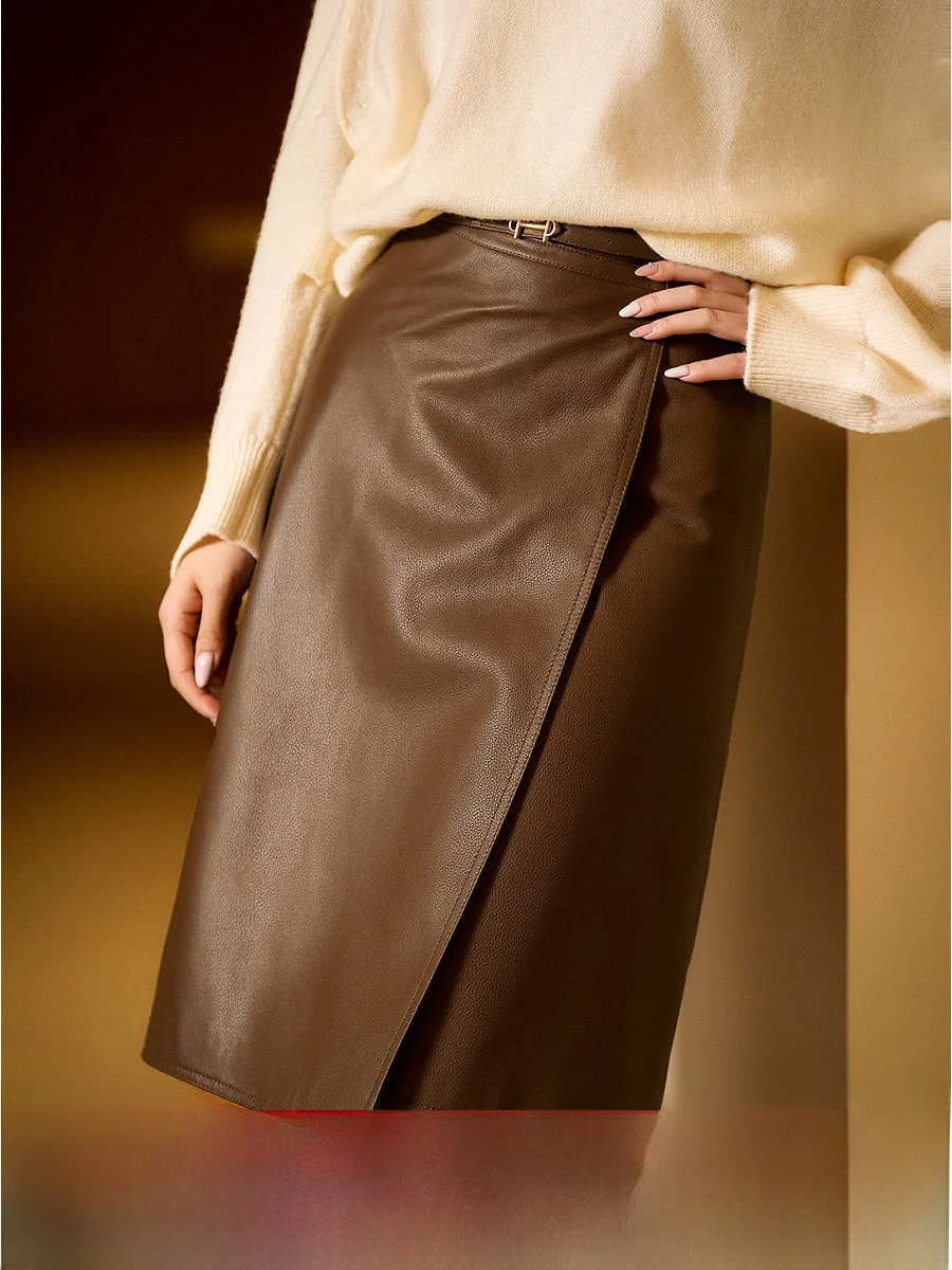 

Кожаная юбка-миди из овчины Millennium: новая коллекция, весенняя модель, дышащая, короткая, для женщин