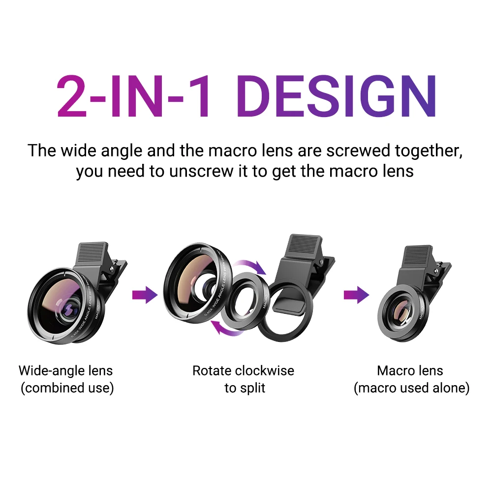 

APEXEL 0.45x Wide Angle & 12.5x Macro Lens for iPhone Android Smartphone, HD Universal Phone Camera Lens Kit 2 in 1 Photography
