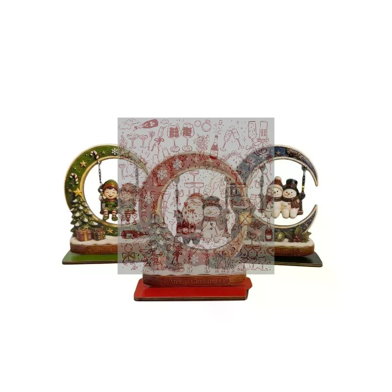 2D Wooden Santa Claus Swing Ornament Merry Christmas Tabletop Centerpiece Winter Holiday Indoor Home Desktop Table Decoration