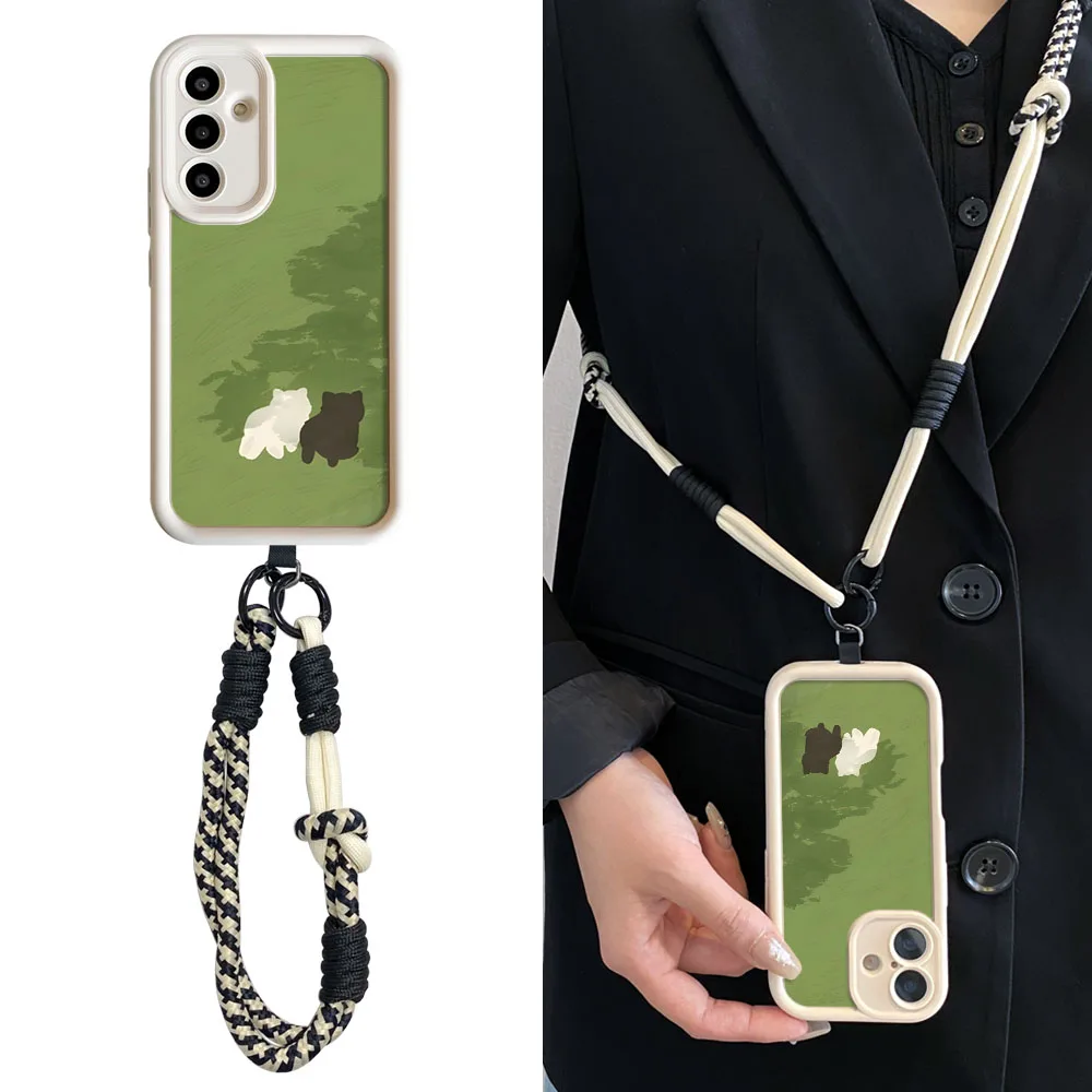 Cxd 5 جديد الكرتون القط Crossbody الحبل آيفون 16 15 14 13 12 11 17 برو ماكس XS ماكس XR 7 8 زائد المعصم سلسلة غطاء الهاتف